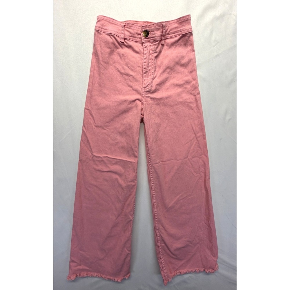 Billabong Free Fall Jeans Women 24 Coral Pink Denim Mid Rise Frayed Hem Wide Leg
